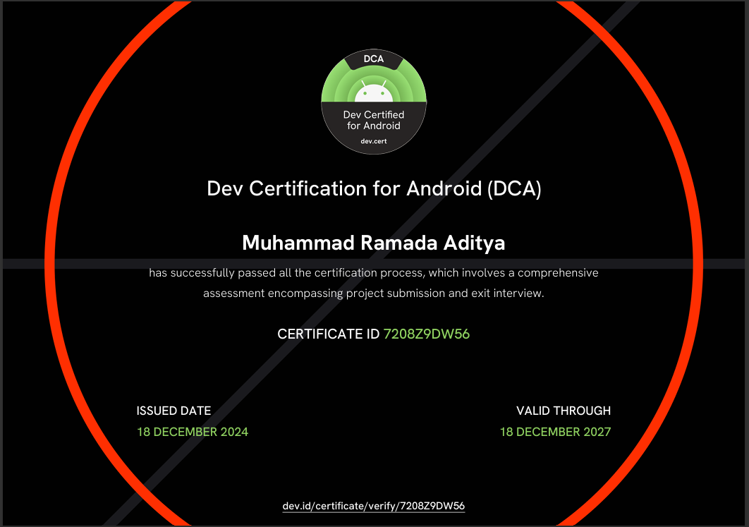 Pratinjau sertifikat Dev Certification for Android (DCA)